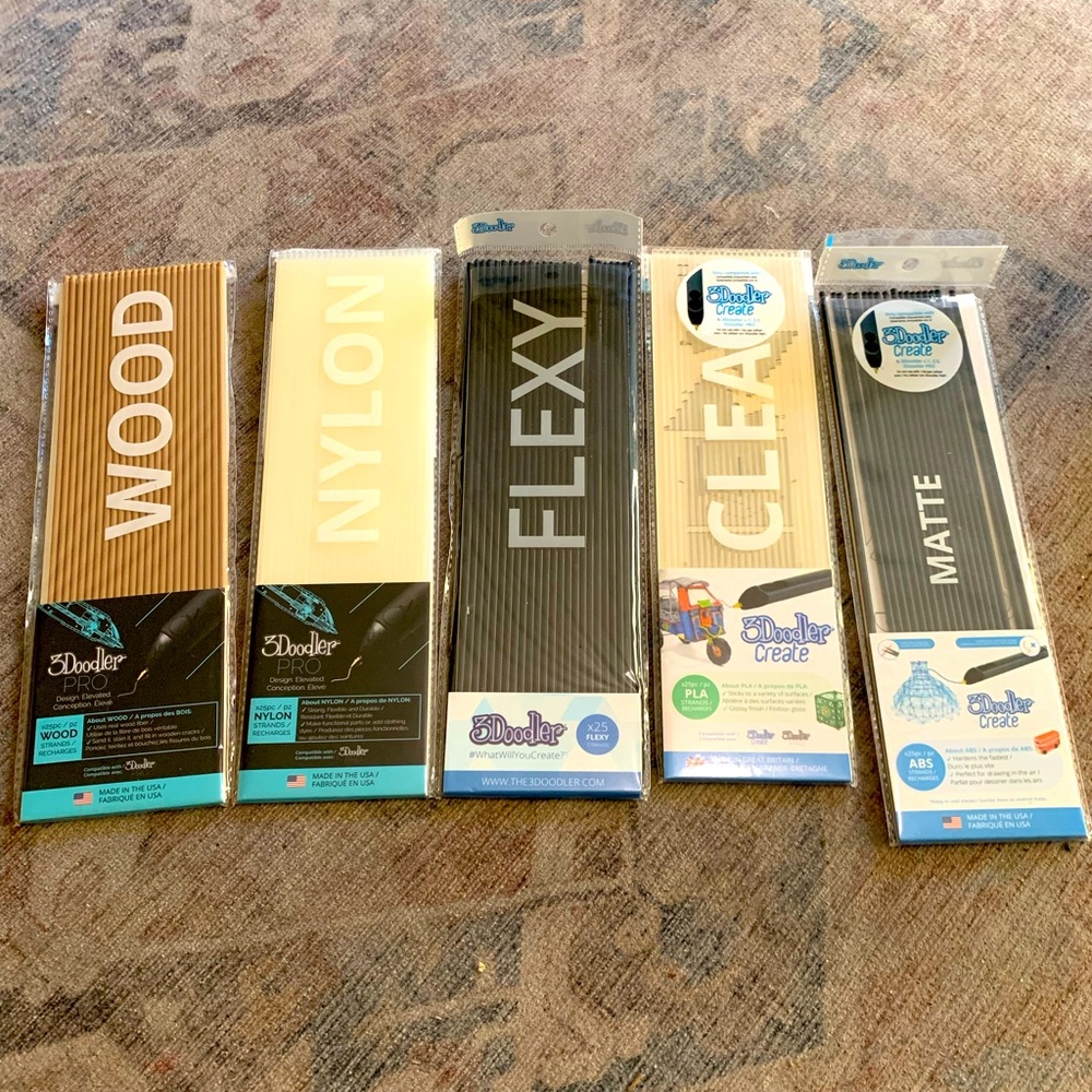 3Doodler 3D pen replacement filament in Wood, Nylon, Flexy, Clear, and Matte